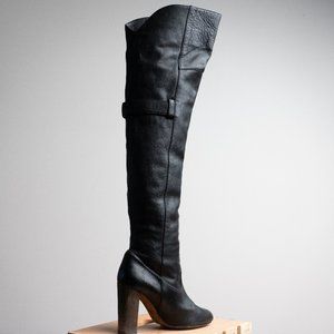 Moschino Over The Knee Black Leather Boots Size 37